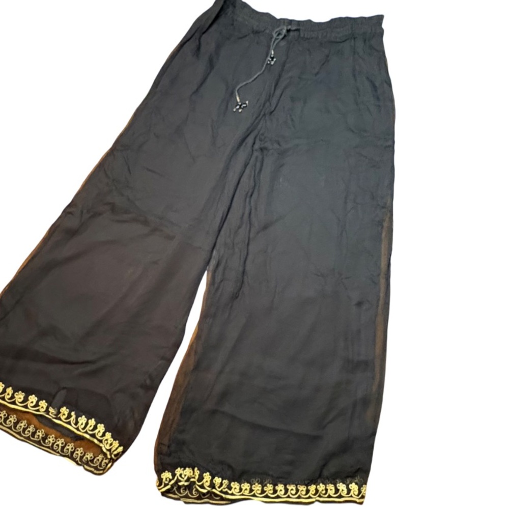 India authentic Indian Vintage Pallazo Black wide leg Boho Pants medium women’s - Picture 4 of 14